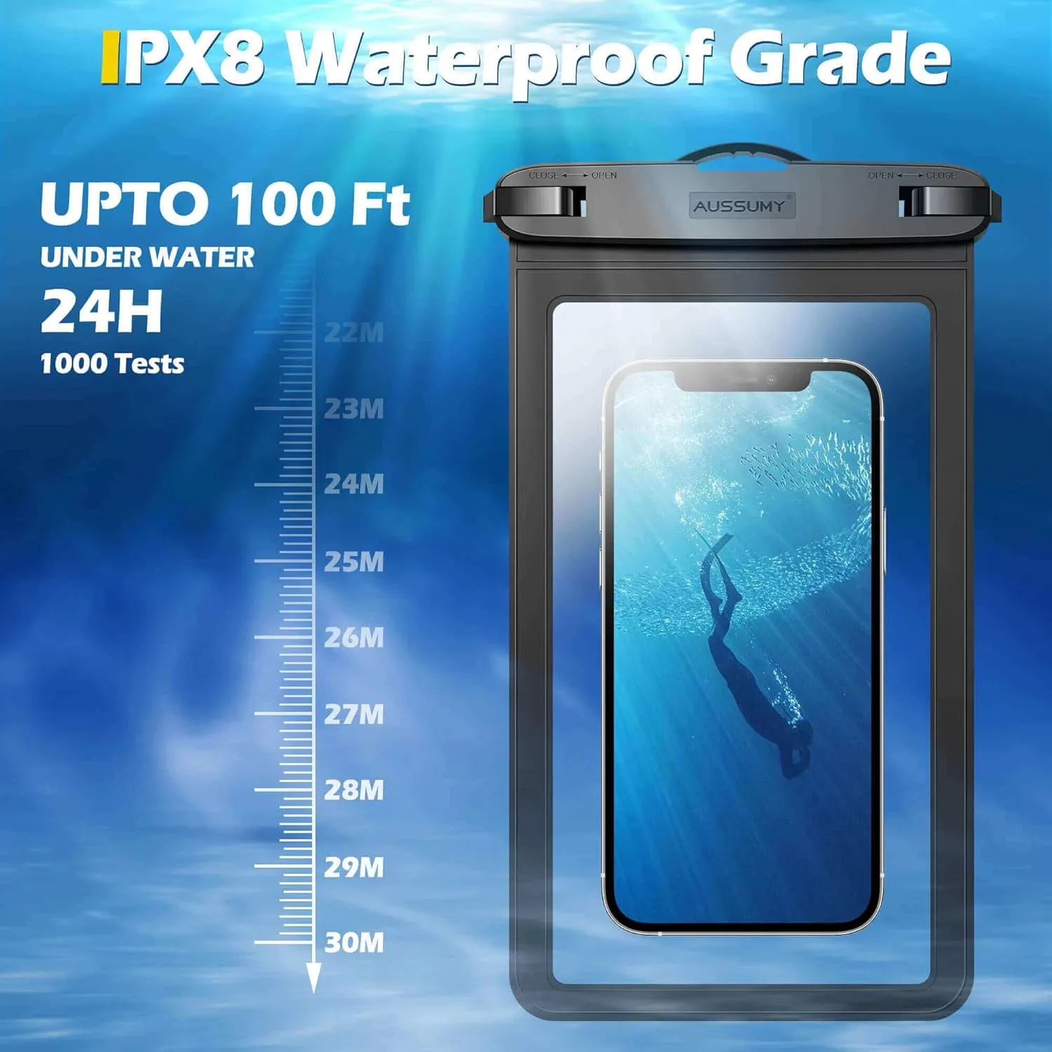 4 Pack 10.5 Large Waterproof Phone Pouch - Underwater Clear Cell Holder - Universal Water Proof Dry Bag with Neck Lanyard for iPhone 16 Pro Max Samsung Galaxy with Heavy Case for Beach Swimming Pool