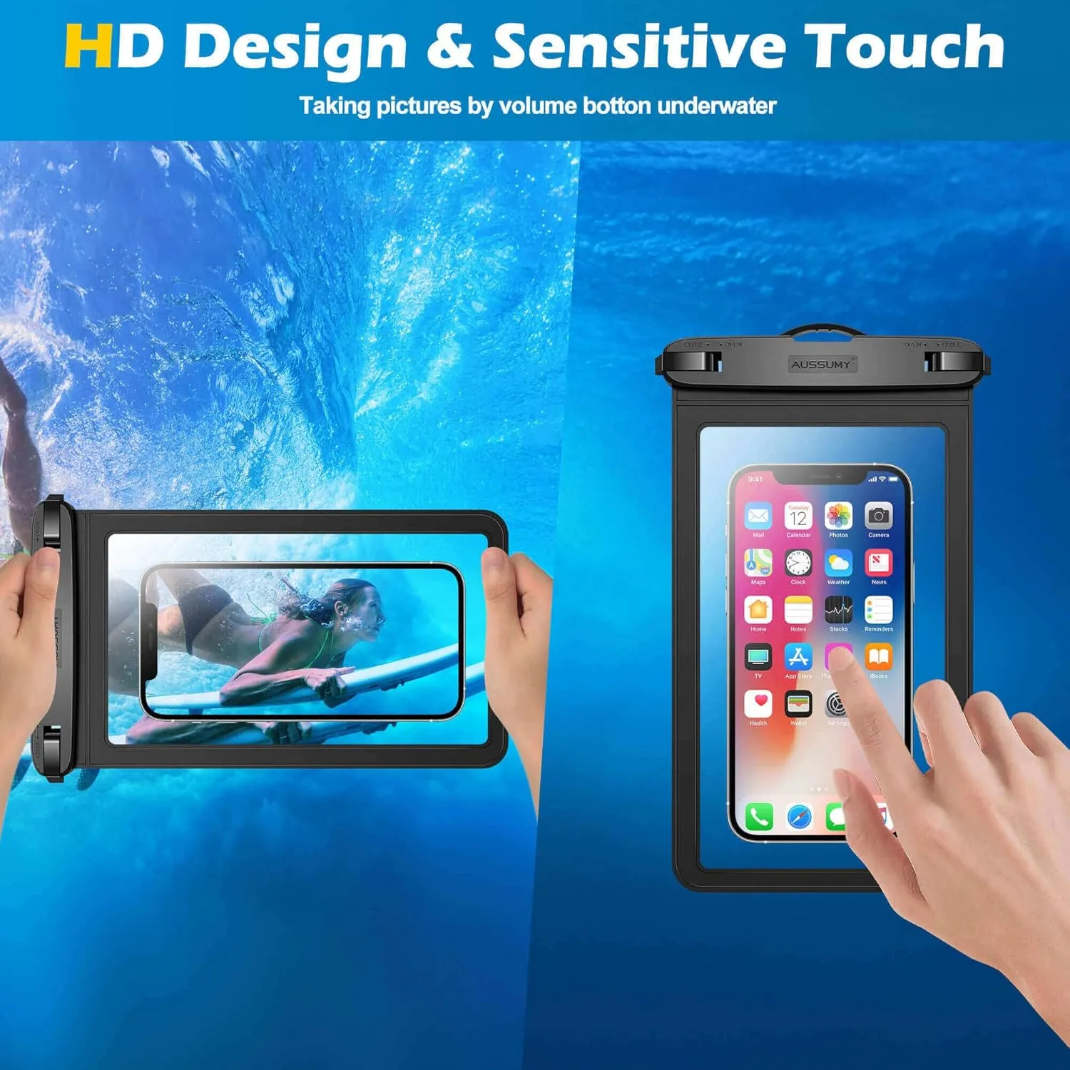 4 Pack 10.5 Large Waterproof Phone Pouch - Underwater Clear Cell Holder - Universal Water Proof Dry Bag with Neck Lanyard for iPhone 16 Pro Max Samsung Galaxy with Heavy Case for Beach Swimming Pool