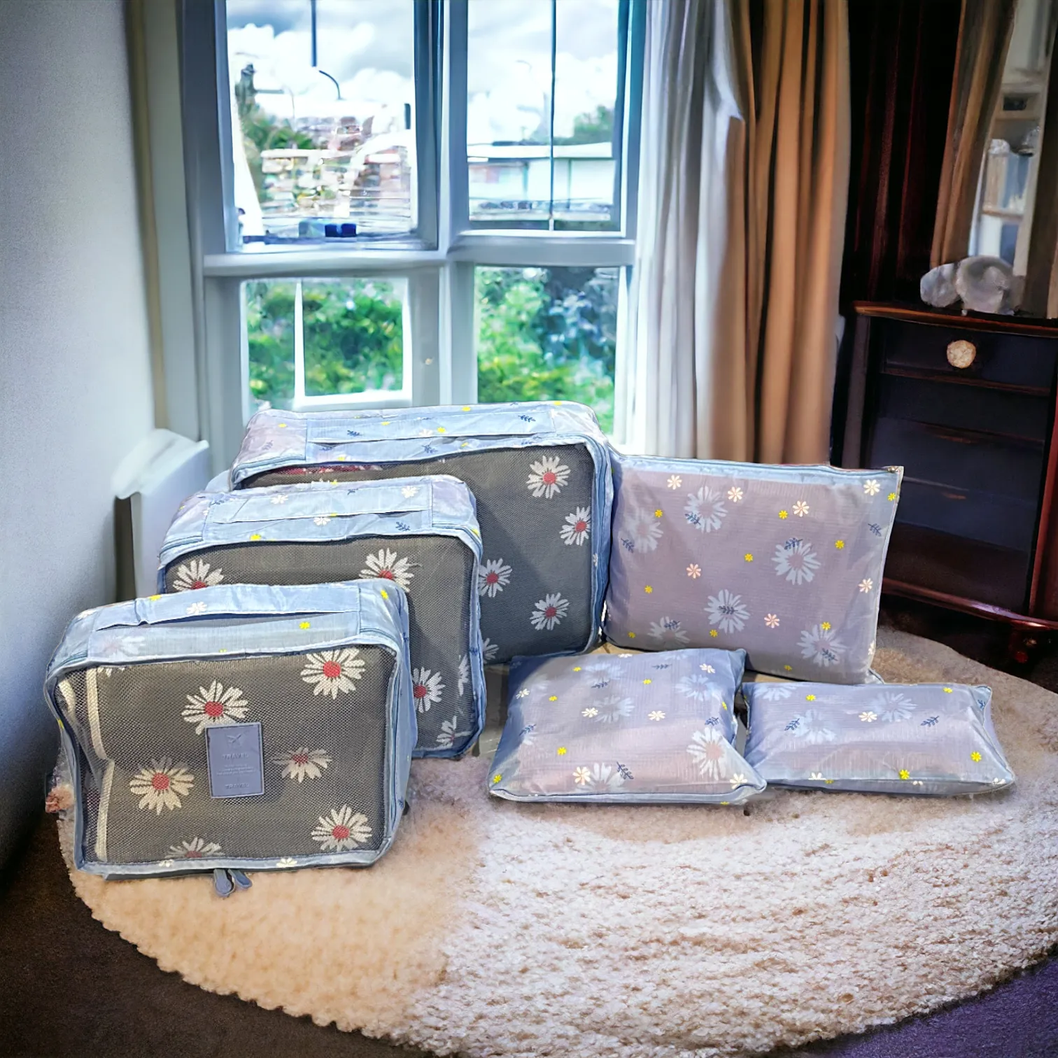 6 Pcs Waterproof Travel Storage Bag (Printed Purple)