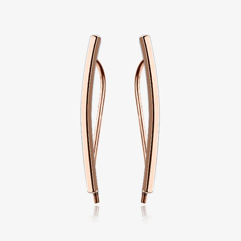 A Pair of Rose Gold Modern Curve Essence Ear Climber Earring