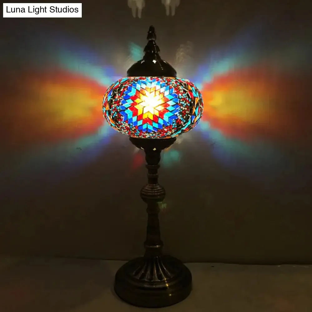 Antique Stained Glass Night Table Light with Elliptical Design – Perfect for Bedroom Desk – White/Red/Blue Options