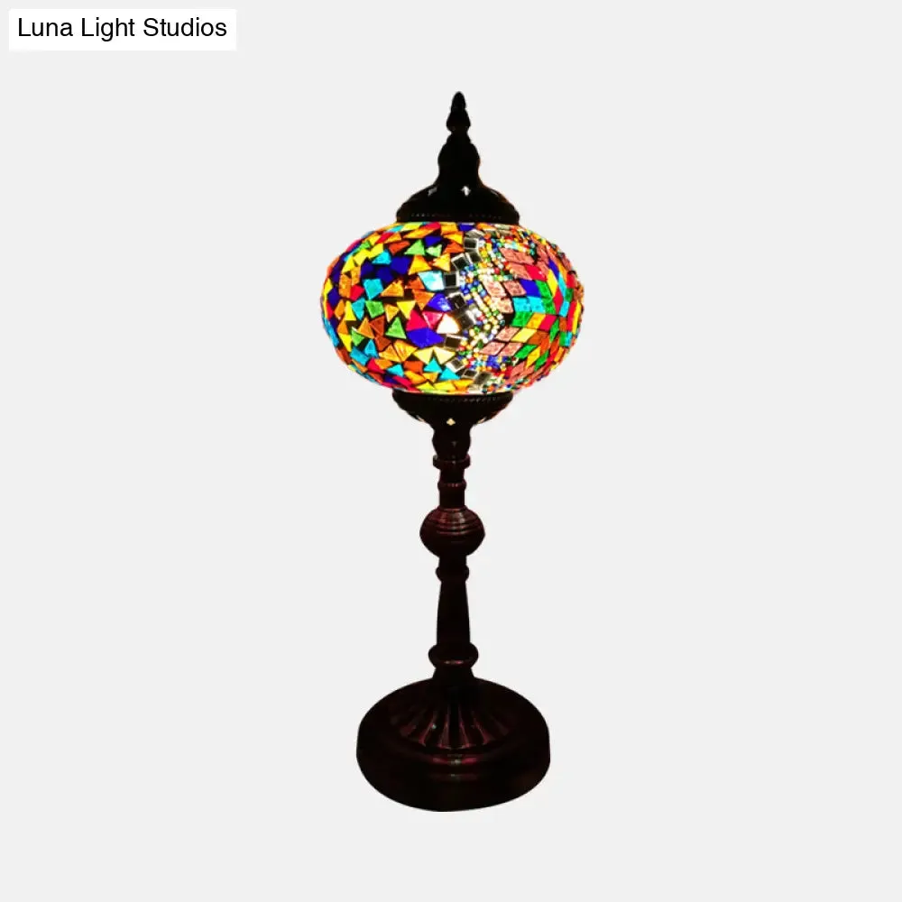 Antique Stained Glass Night Table Light with Elliptical Design – Perfect for Bedroom Desk – White/Red/Blue Options