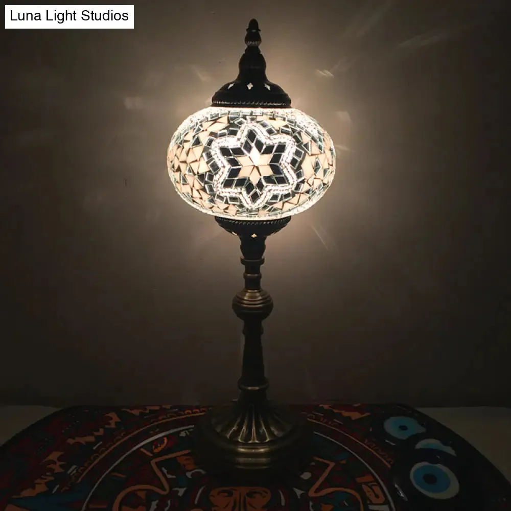 Antique Stained Glass Night Table Light with Elliptical Design – Perfect for Bedroom Desk – White/Red/Blue Options