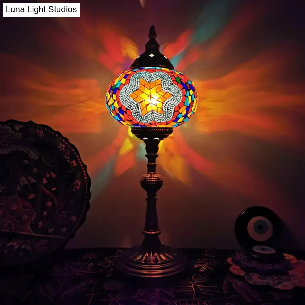 Antique Stained Glass Night Table Light with Elliptical Design – Perfect for Bedroom Desk – White/Red/Blue Options
