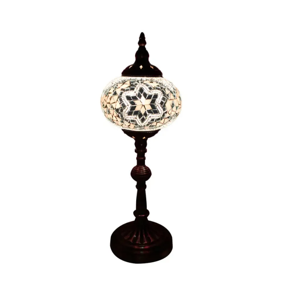 Antique Stained Glass Night Table Light with Elliptical Design – Perfect for Bedroom Desk – White/Red/Blue Options