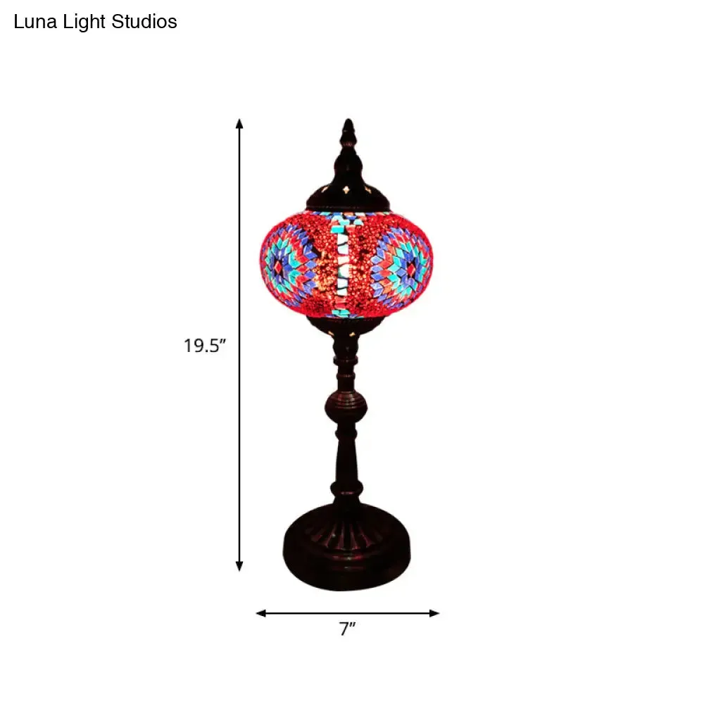 Antique Stained Glass Night Table Light with Elliptical Design – Perfect for Bedroom Desk – White/Red/Blue Options