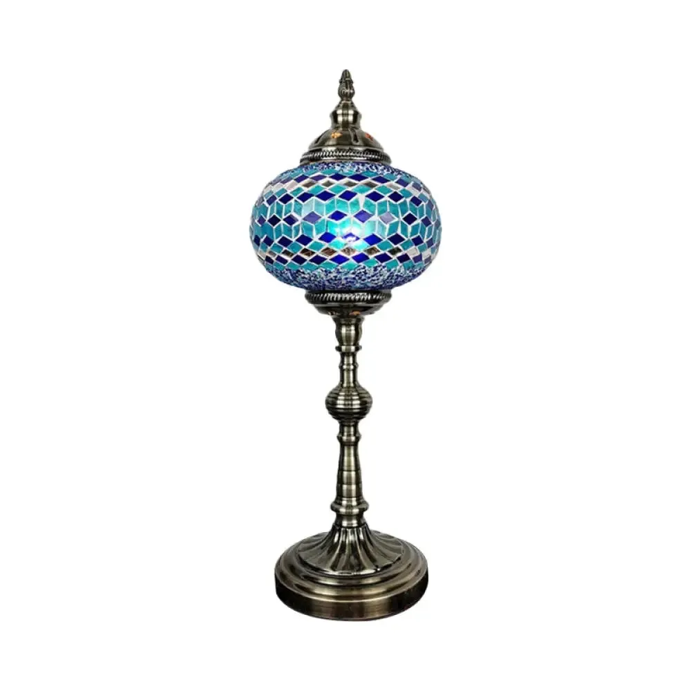 Antique Stained Glass Night Table Light with Elliptical Design – Perfect for Bedroom Desk – White/Red/Blue Options