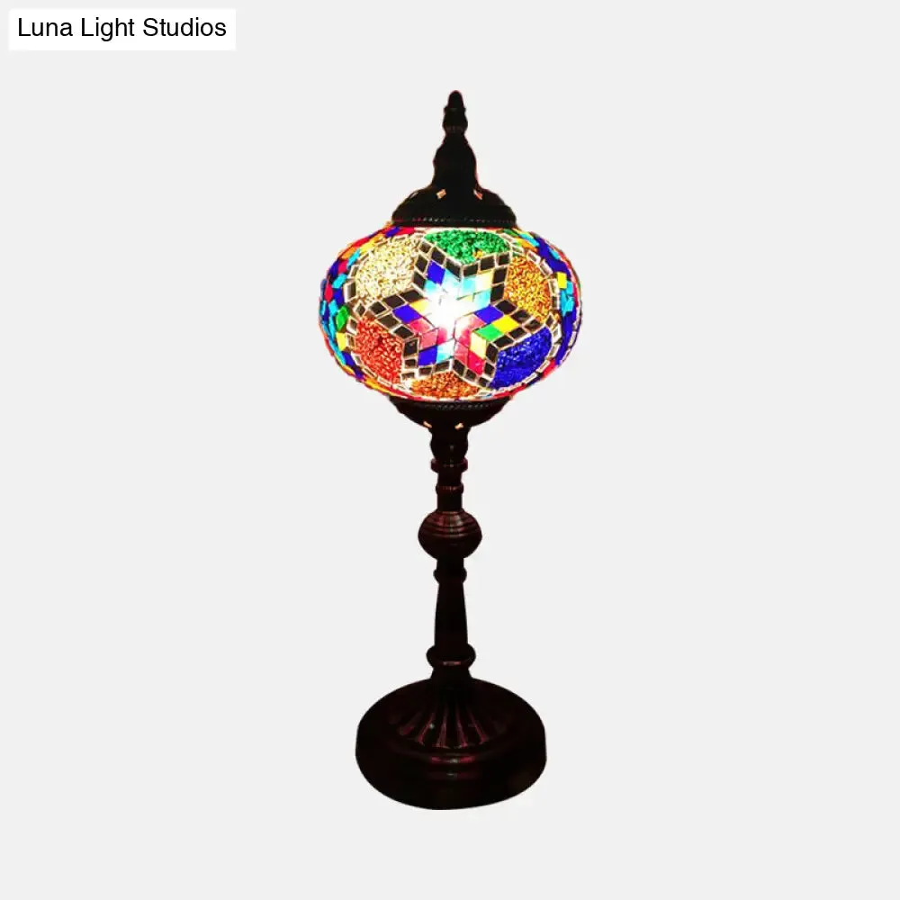 Antique Stained Glass Night Table Light with Elliptical Design – Perfect for Bedroom Desk – White/Red/Blue Options