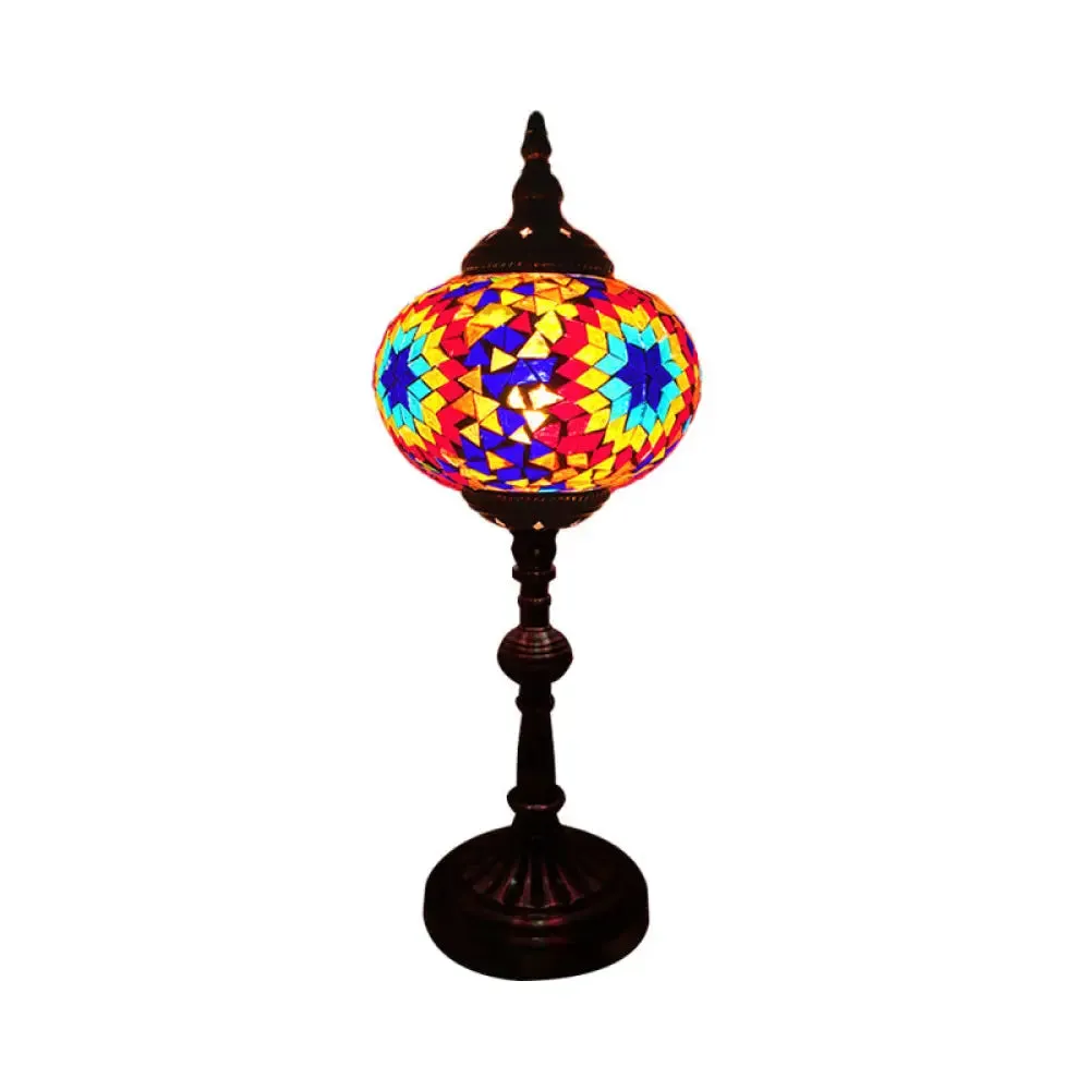 Antique Stained Glass Night Table Light with Elliptical Design – Perfect for Bedroom Desk – White/Red/Blue Options