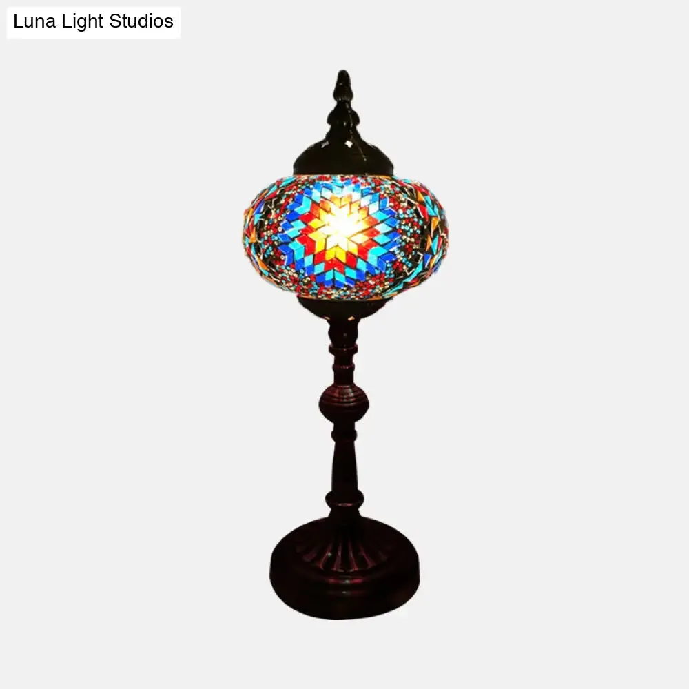 Antique Stained Glass Night Table Light with Elliptical Design – Perfect for Bedroom Desk – White/Red/Blue Options