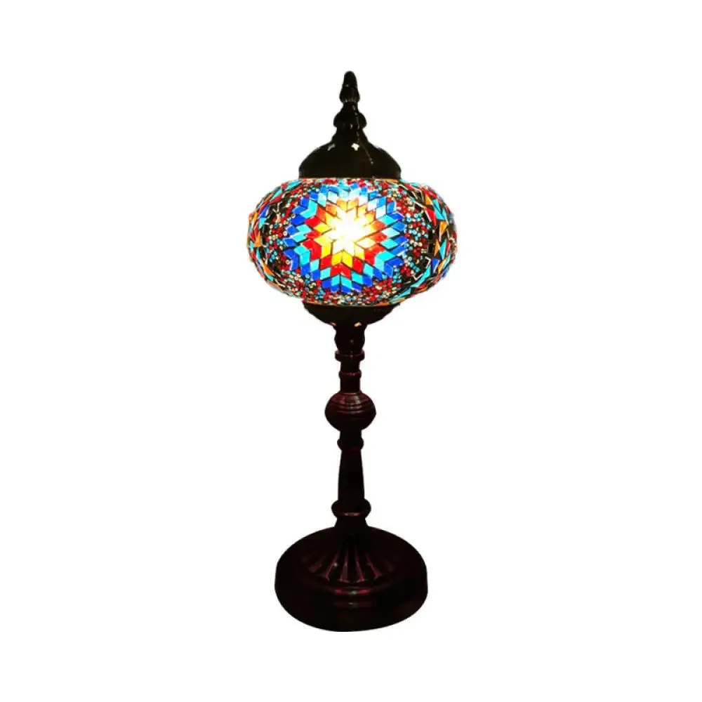 Antique Stained Glass Night Table Light with Elliptical Design – Perfect for Bedroom Desk – White/Red/Blue Options