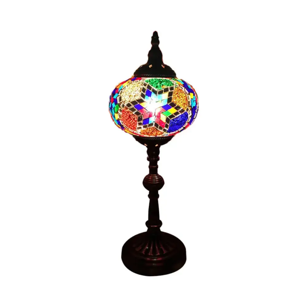 Antique Stained Glass Night Table Light with Elliptical Design – Perfect for Bedroom Desk – White/Red/Blue Options