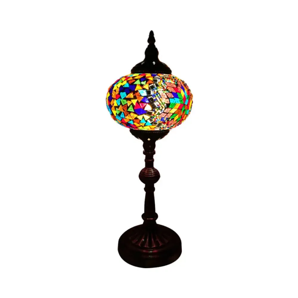 Antique Stained Glass Night Table Light with Elliptical Design – Perfect for Bedroom Desk – White/Red/Blue Options
