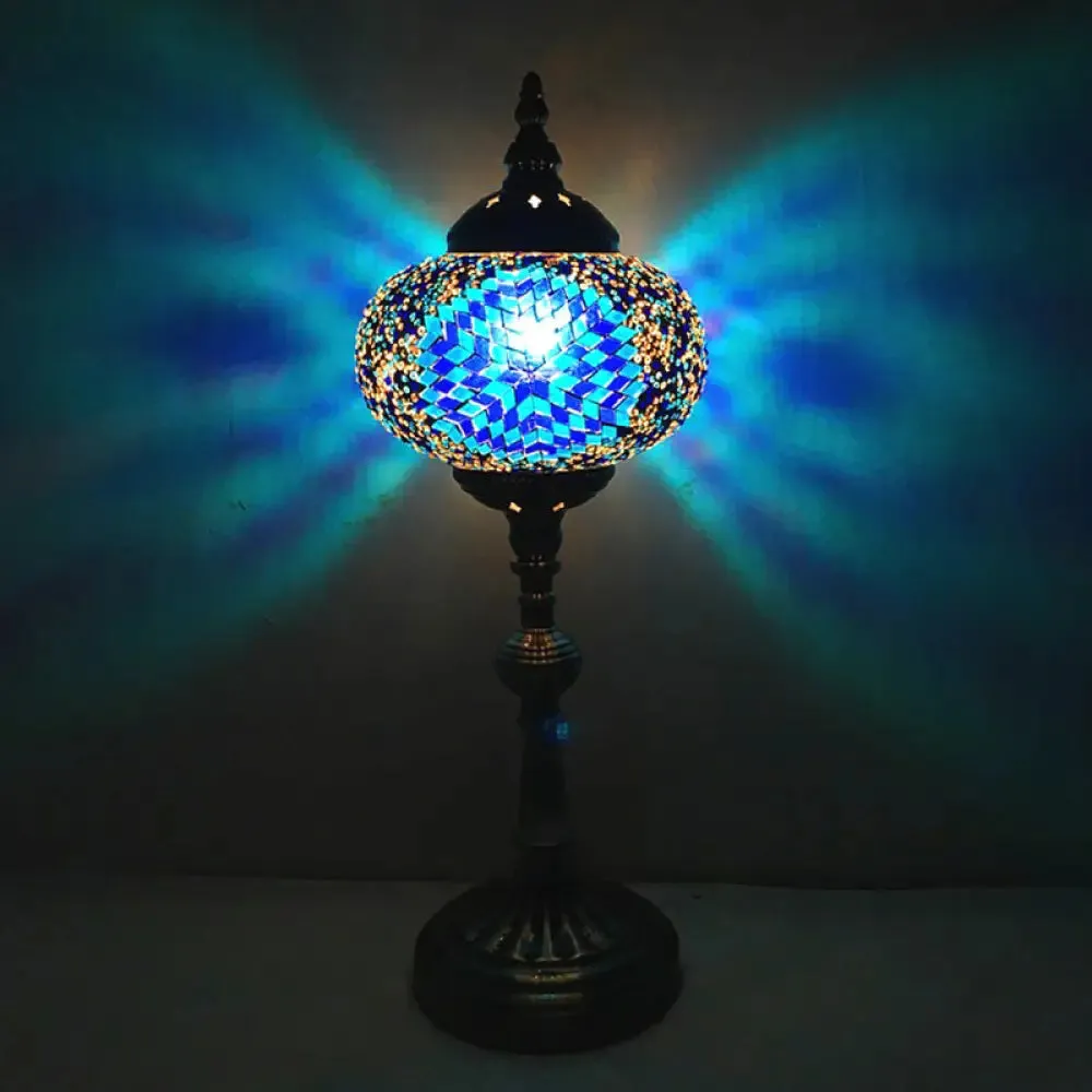 Antique Stained Glass Night Table Light with Elliptical Design – Perfect for Bedroom Desk – White/Red/Blue Options