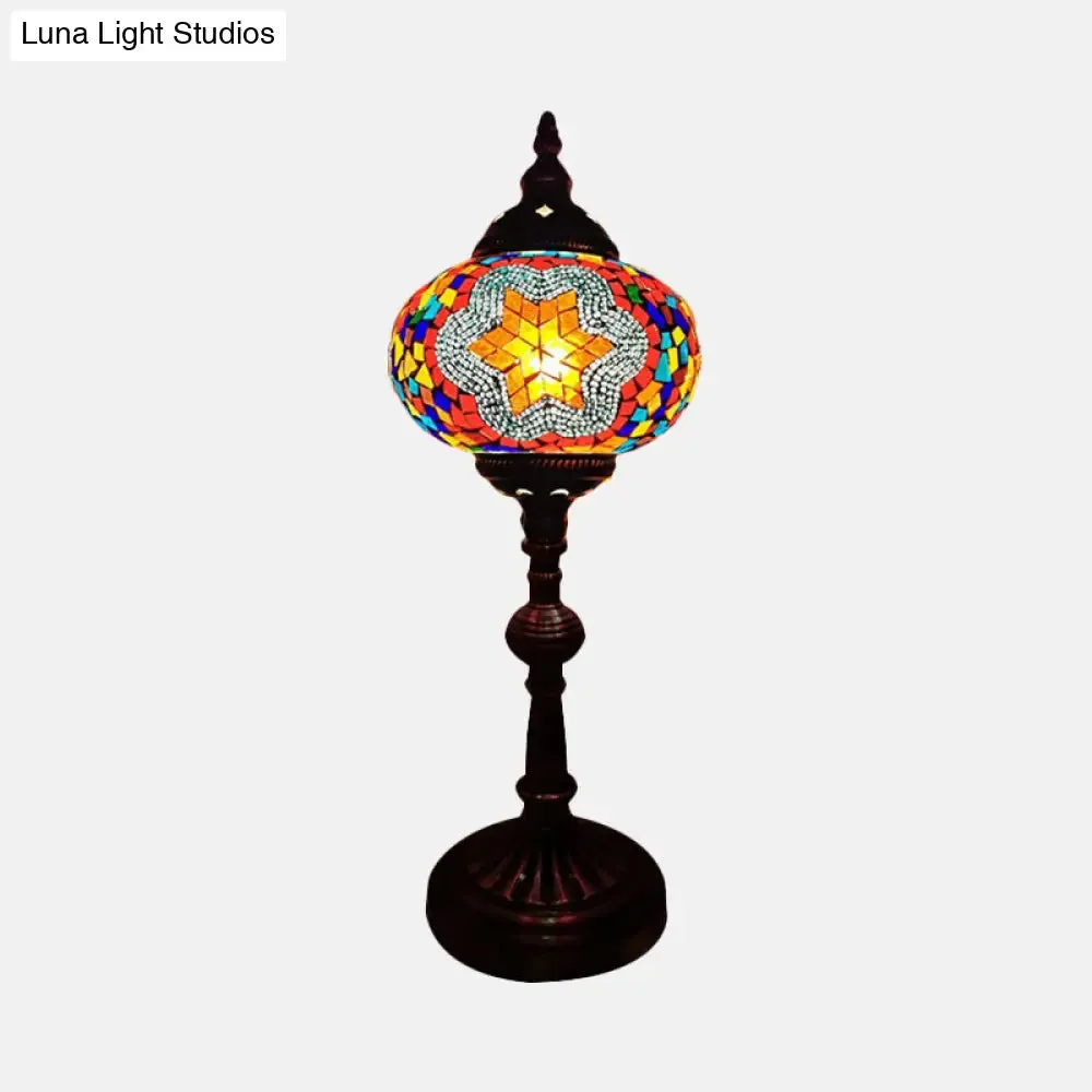 Antique Stained Glass Night Table Light with Elliptical Design – Perfect for Bedroom Desk – White/Red/Blue Options