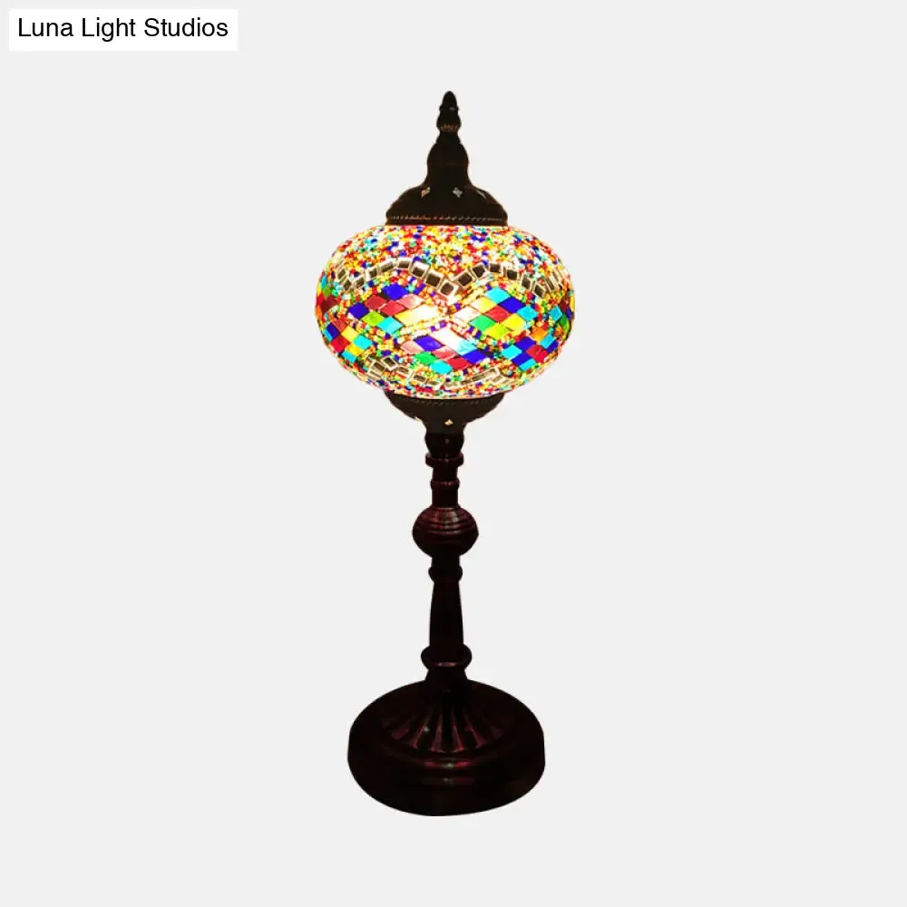 Antique Stained Glass Night Table Light with Elliptical Design – Perfect for Bedroom Desk – White/Red/Blue Options