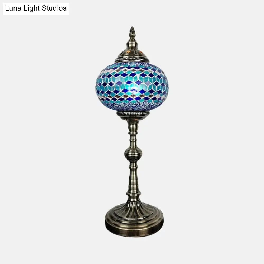 Antique Stained Glass Night Table Light with Elliptical Design – Perfect for Bedroom Desk – White/Red/Blue Options
