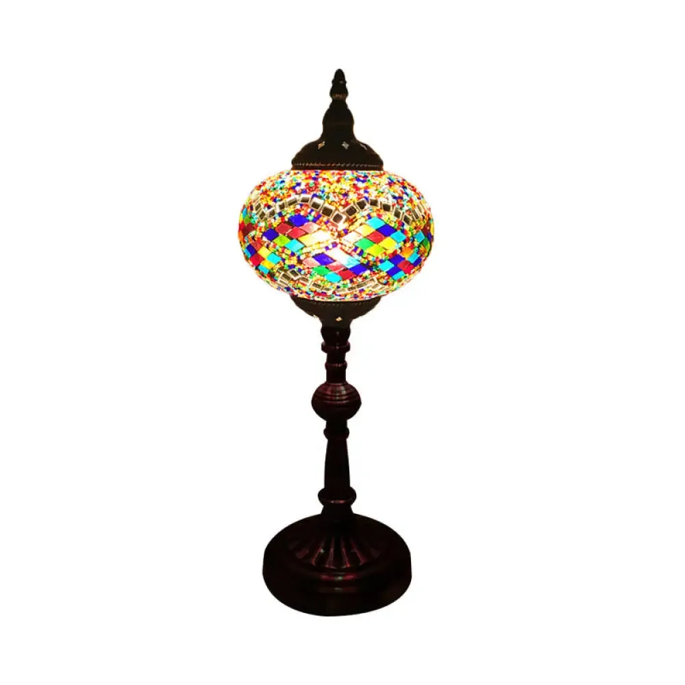 Antique Stained Glass Night Table Light with Elliptical Design – Perfect for Bedroom Desk – White/Red/Blue Options