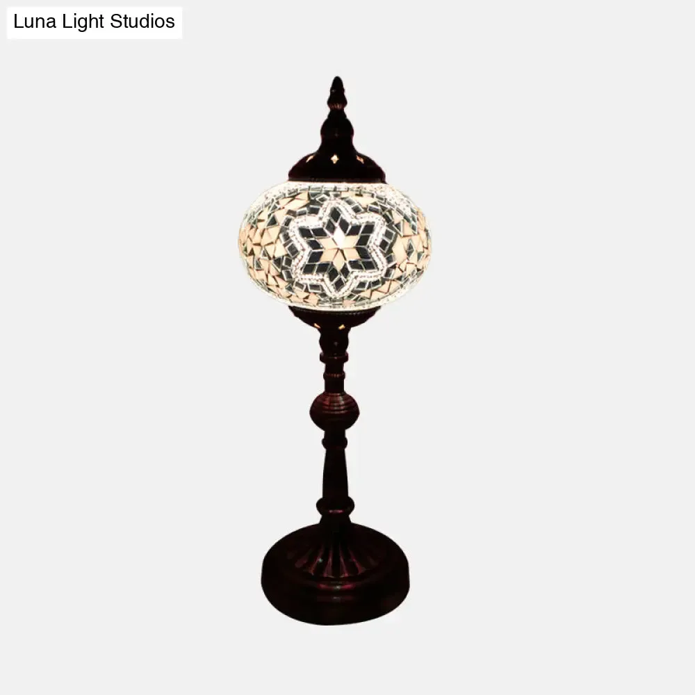 Antique Stained Glass Night Table Light with Elliptical Design – Perfect for Bedroom Desk – White/Red/Blue Options