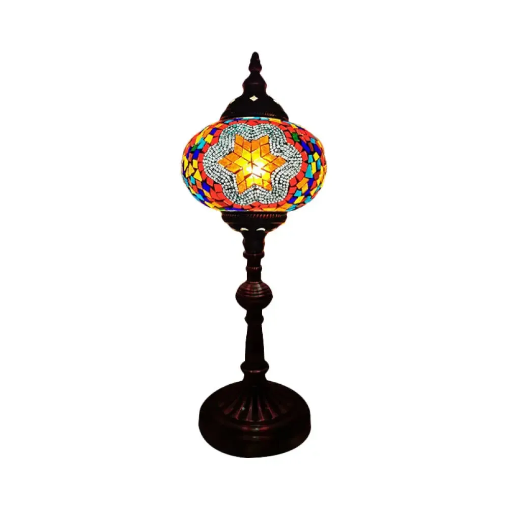 Antique Stained Glass Night Table Light with Elliptical Design – Perfect for Bedroom Desk – White/Red/Blue Options