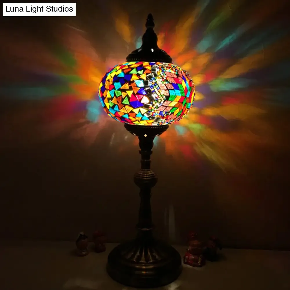 Antique Stained Glass Night Table Light with Elliptical Design – Perfect for Bedroom Desk – White/Red/Blue Options