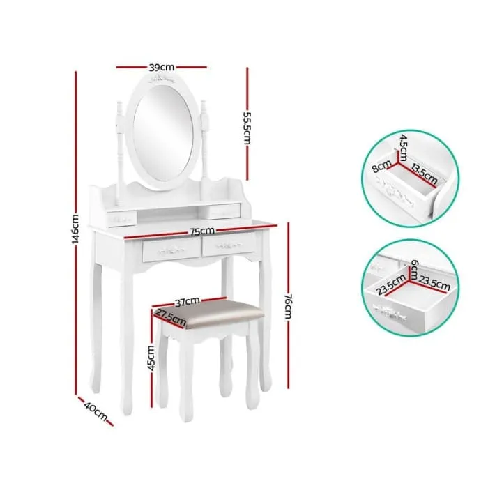 Artiss 4 Drawer Dressing Table With Mirror - White
