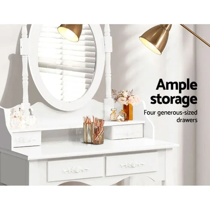 Artiss 4 Drawer Dressing Table With Mirror - White
