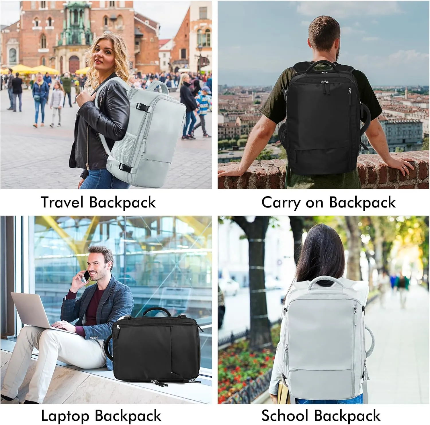 Beraliy Large Travel Backpack Women, Airline Approved Backpack, Carry On luggage, 17 inch Laptop Backpack, Waterproof Business Hiking Bag, Light-blue