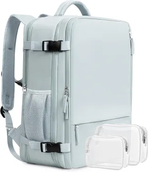 Beraliy Large Travel Backpack Women, Airline Approved Backpack, Carry On luggage, 17 inch Laptop Backpack, Waterproof Business Hiking Bag, Light-blue