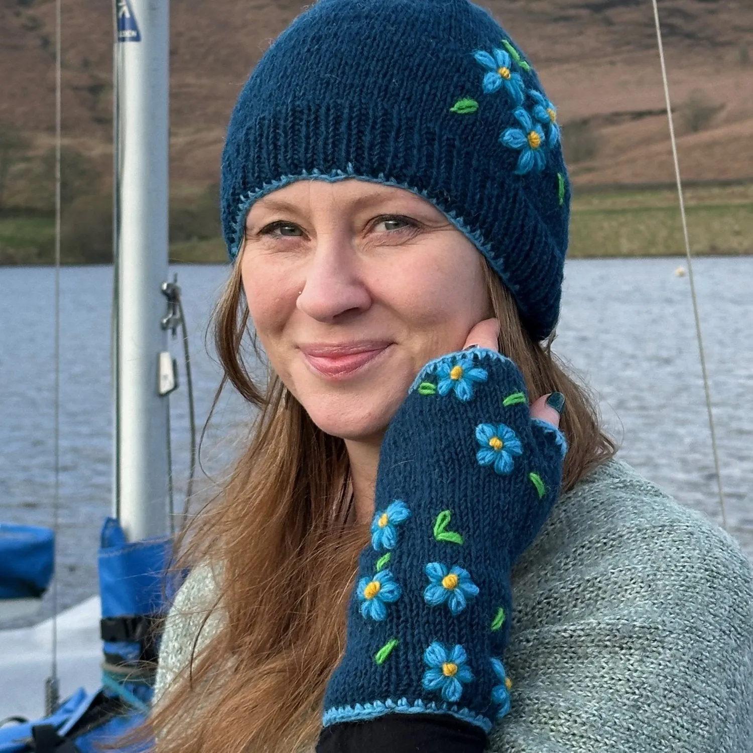 blossom embroidered wrist warmers