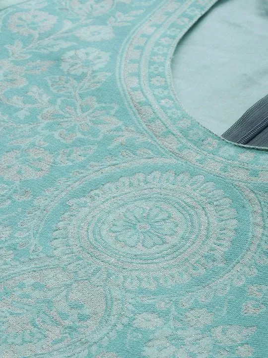 Blue & White Silk Blend Woven Design Unstitched Dress Material