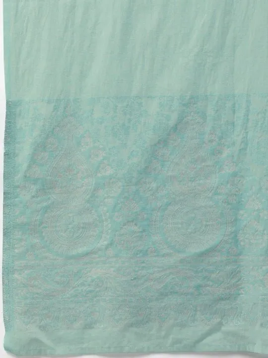 Blue & White Silk Blend Woven Design Unstitched Dress Material