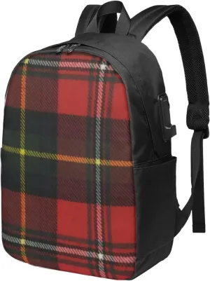 Boyd Tartan Usb Travel Laptop Backpack  Durable Polyester Backbag With Charging Port & Headphone Jack
