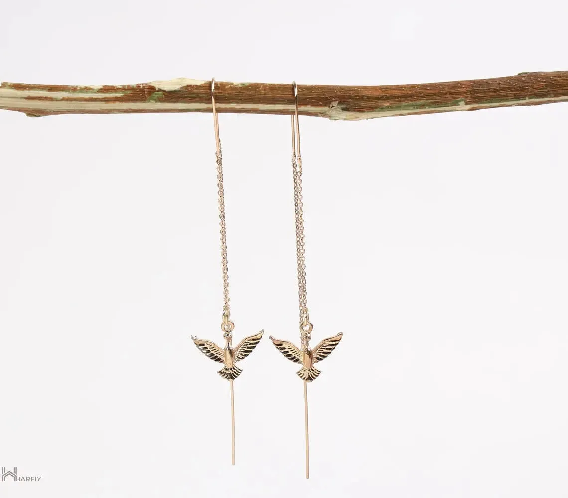 Brass Rising Phoenix Threaded Earrings - Symbol of Rebirth, Rebirth Symbol, Unique Earrings, Artistic Design