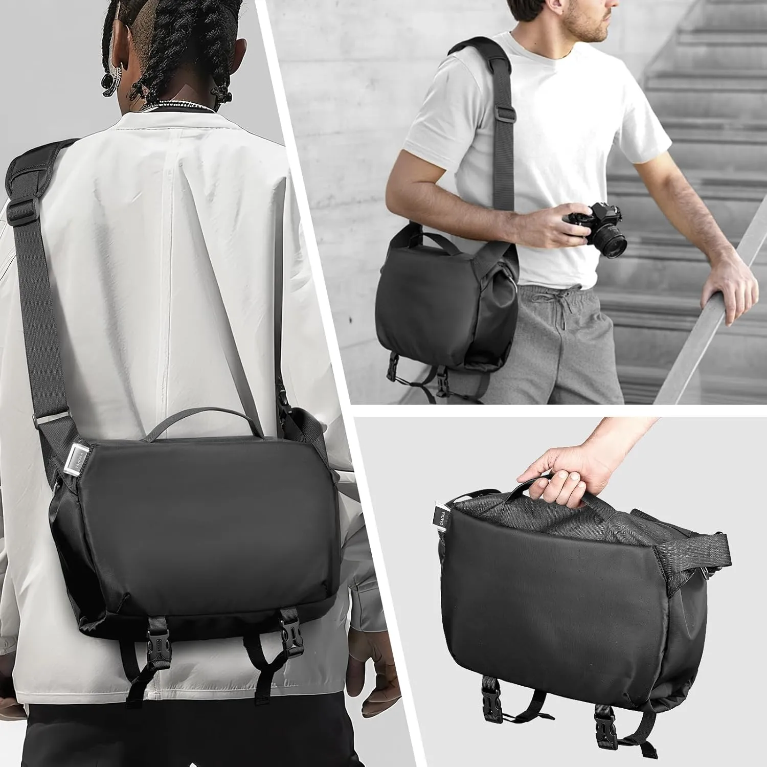 Camera Sling Bag, Waterproof Camera Case with Tripod Holder, DSLR/SLR/Mirrorless Cameras Shoulder Bag, Crossbody Camera Bags for Photography (Black)