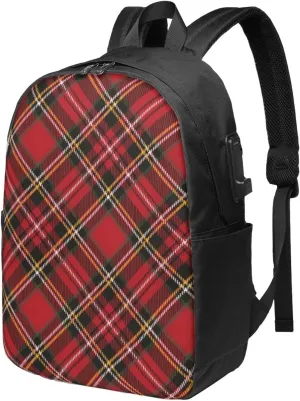Christmas Irish Tartan Plaid Usb Travel Laptop Backpack  Durable Polyester Backbag With Charging Port & Headphone Jack