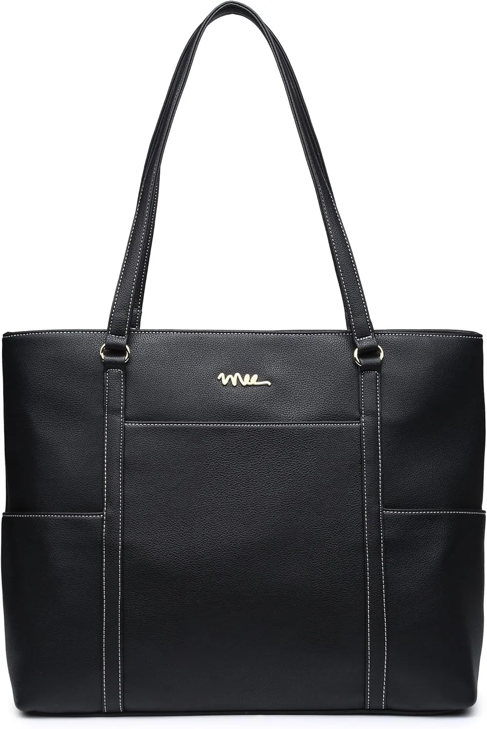 Classic Laptop Leather Tote Bag for 15 15.6 inch Notebook Computers Travel Carrying Bag with Smart Trolley Strap Design - Black