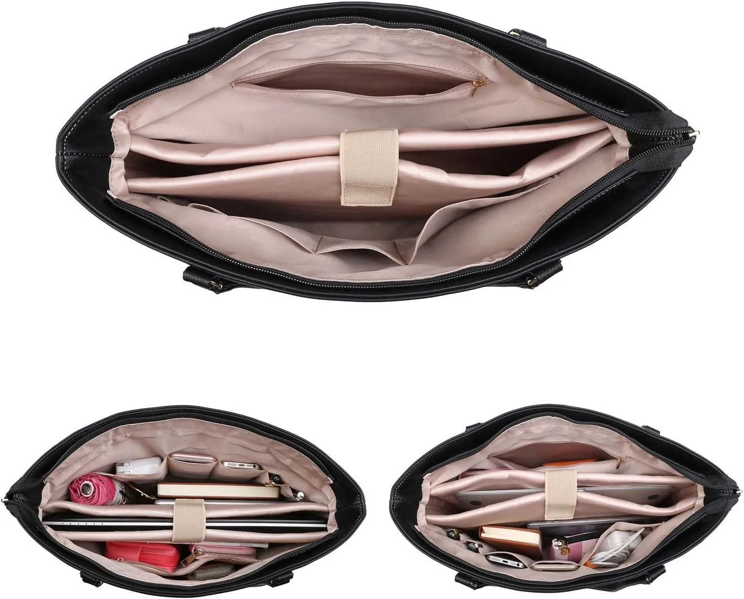 Classic Laptop Leather Tote Bag for 15 15.6 inch Notebook Computers Travel Carrying Bag with Smart Trolley Strap Design - Black