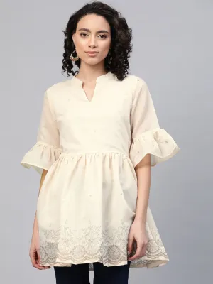 Cream Chanderi Ethnic Print Tunic