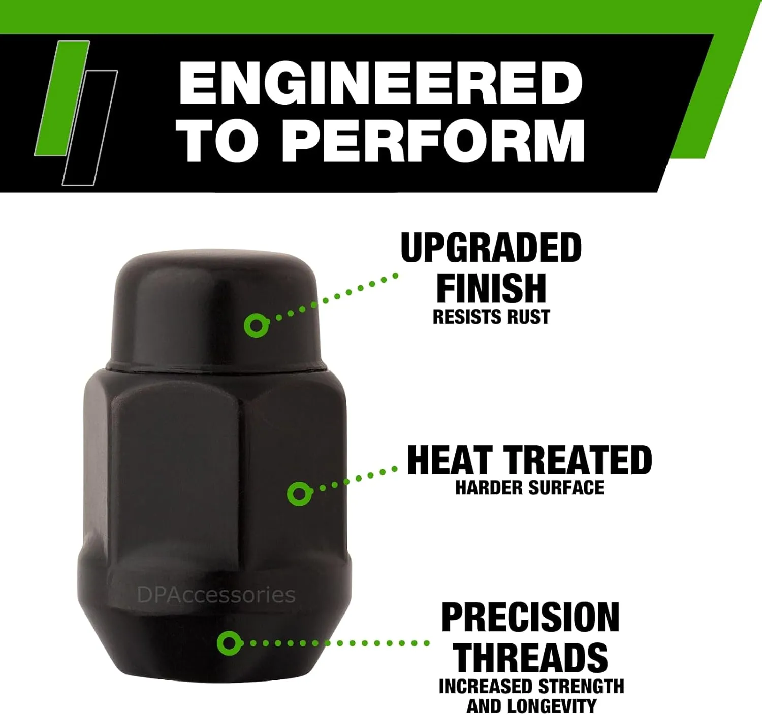 DPAccessories Black M12x1.25 Lug Nuts - Closed End Bulge Acorn - 21mm (13/16") Hex - 1.4" Tall - Set of 24 - LCB3C5HE2BK04024