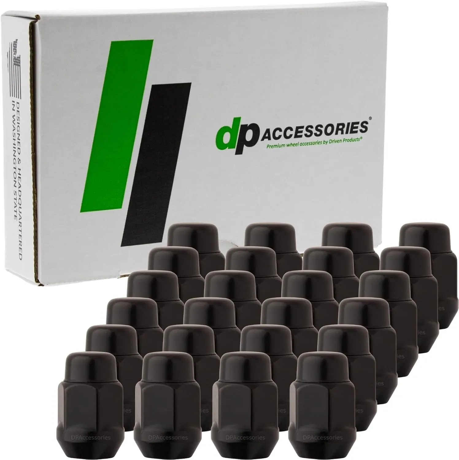 DPAccessories Black M12x1.25 Lug Nuts - Closed End Bulge Acorn - 21mm (13/16") Hex - 1.4" Tall - Set of 24 - LCB3C5HE2BK04024