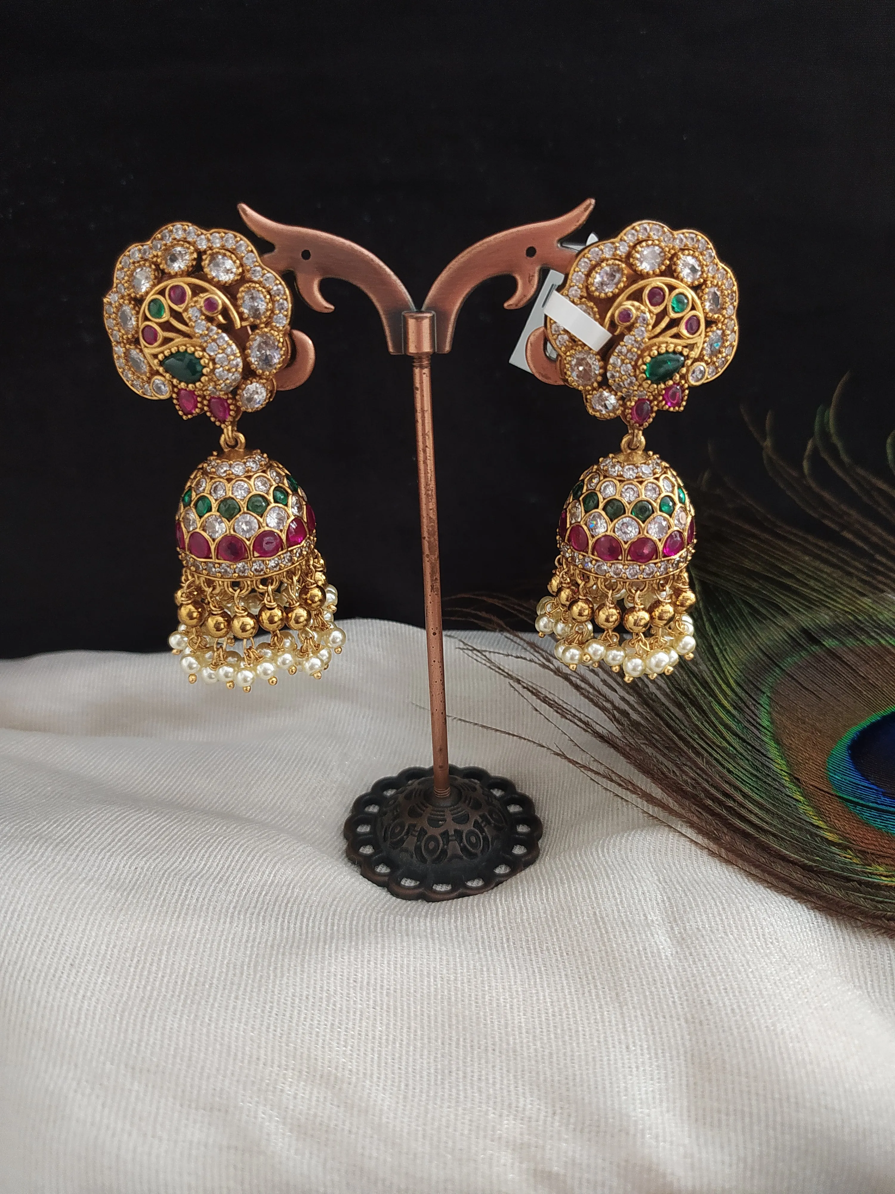 Exquisite Peacock-Inspired Antique Jhumki Earrings