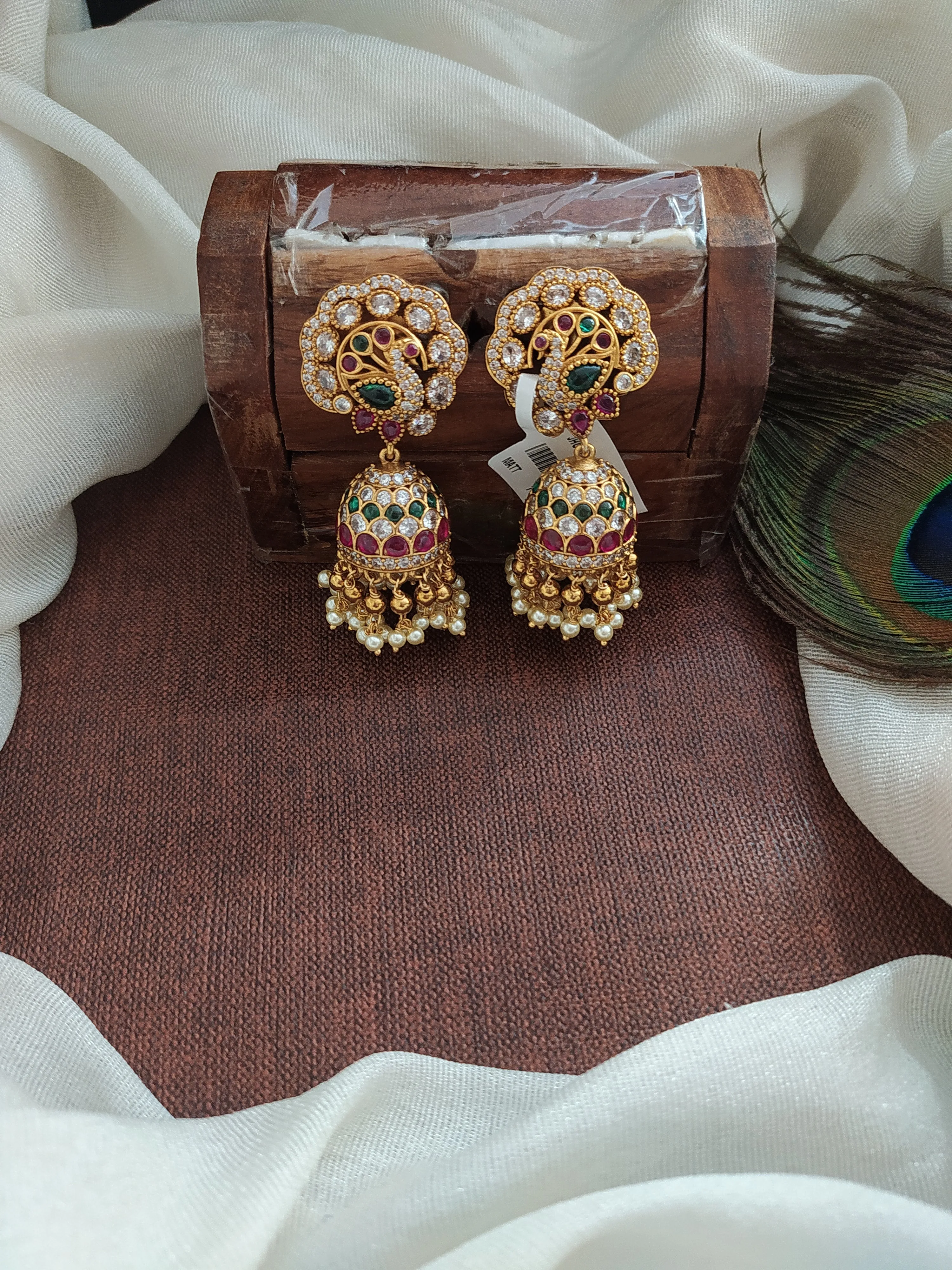 Exquisite Peacock-Inspired Antique Jhumki Earrings