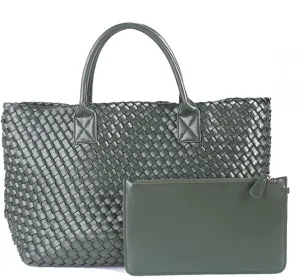 Fashion Woven Vegan Leather Shopper Tote Travel Handbag Women's Large Capacity Shoulder Bag