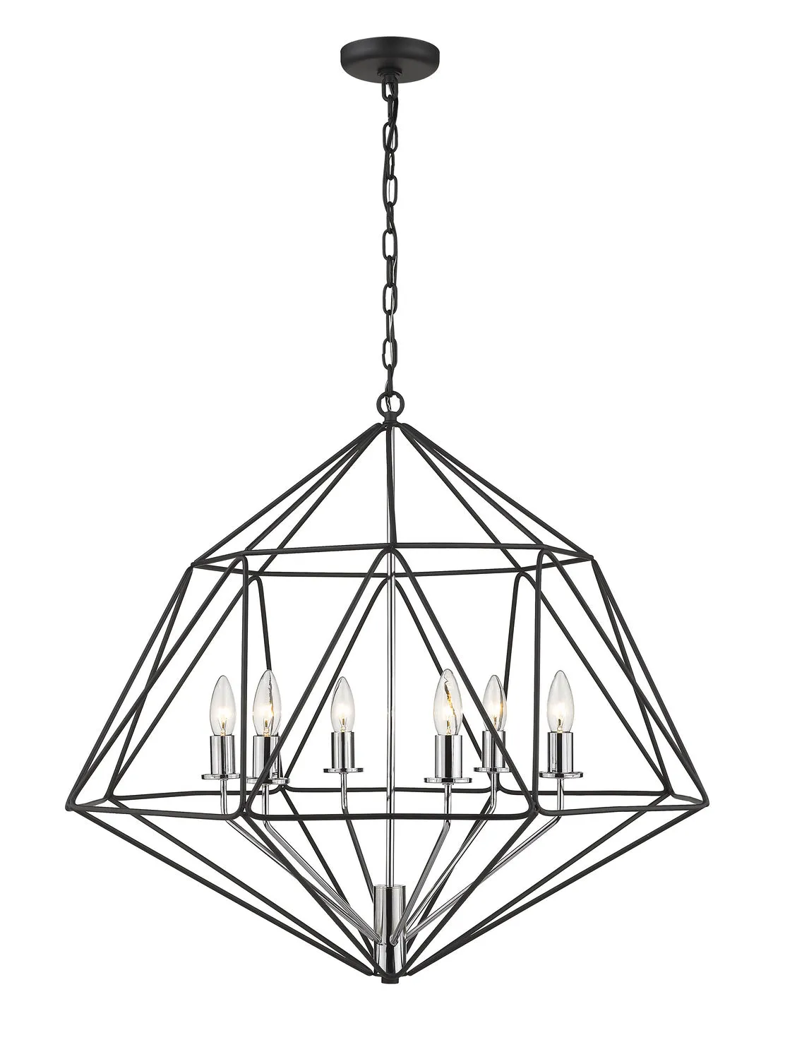 Geo 6-Light Chandelier in Matte Black & Chrome with Matte Black Steel Shade