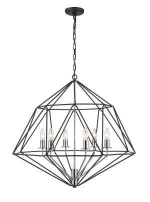 Geo 6-Light Chandelier in Matte Black & Chrome with Matte Black Steel Shade
