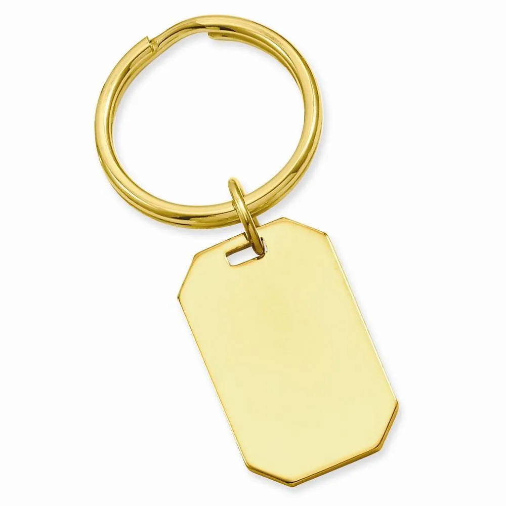 Gold Plated Polished Rectangle Key Ring