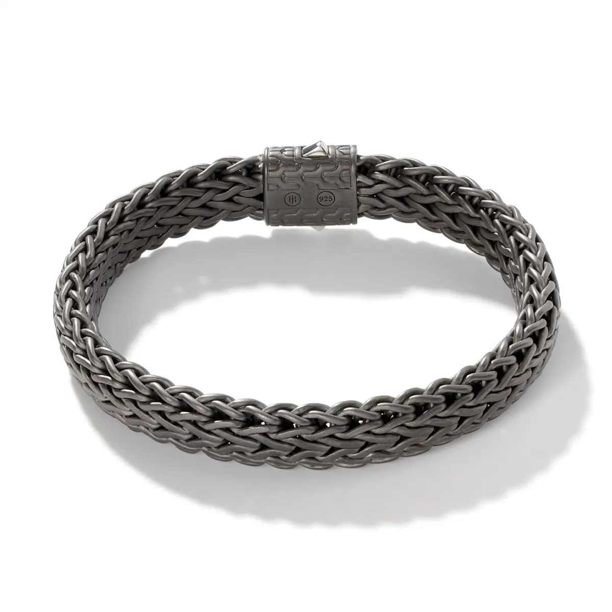John Hardy Men's Classic Chain Silver with Matte Black/Grey Rhodium Large Flat Chain Bracelet, Size Univeral Large