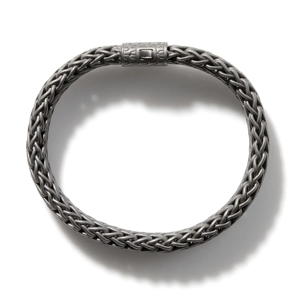 John Hardy Men's Classic Chain Silver with Matte Black/Grey Rhodium Large Flat Chain Bracelet, Size Univeral Large