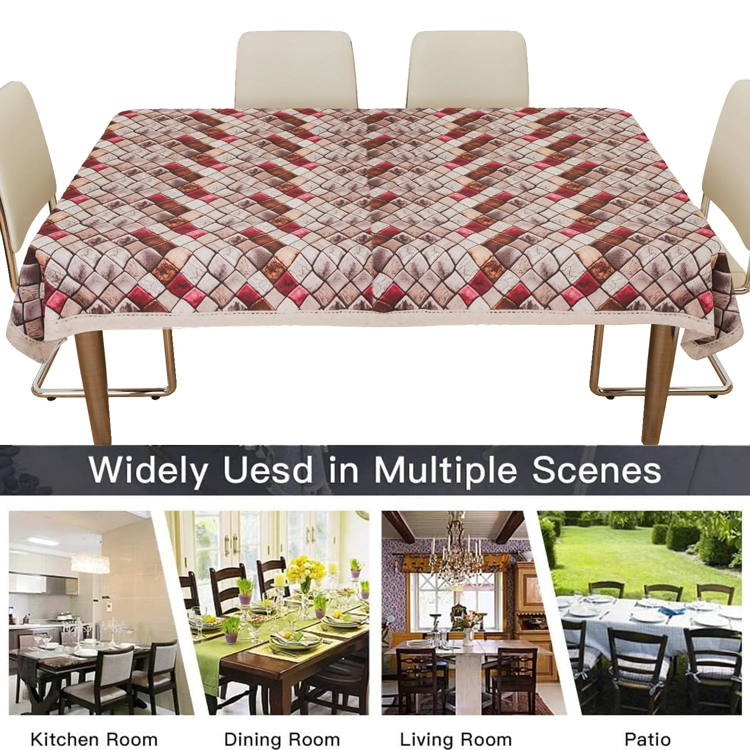 Kuber Industries Dining Table Cover | Digital Check Print Dining Table Cover | Jute Fabric with Cotton Lace Table Cover | Table Cover for Home Décor | 60x90 | Brown